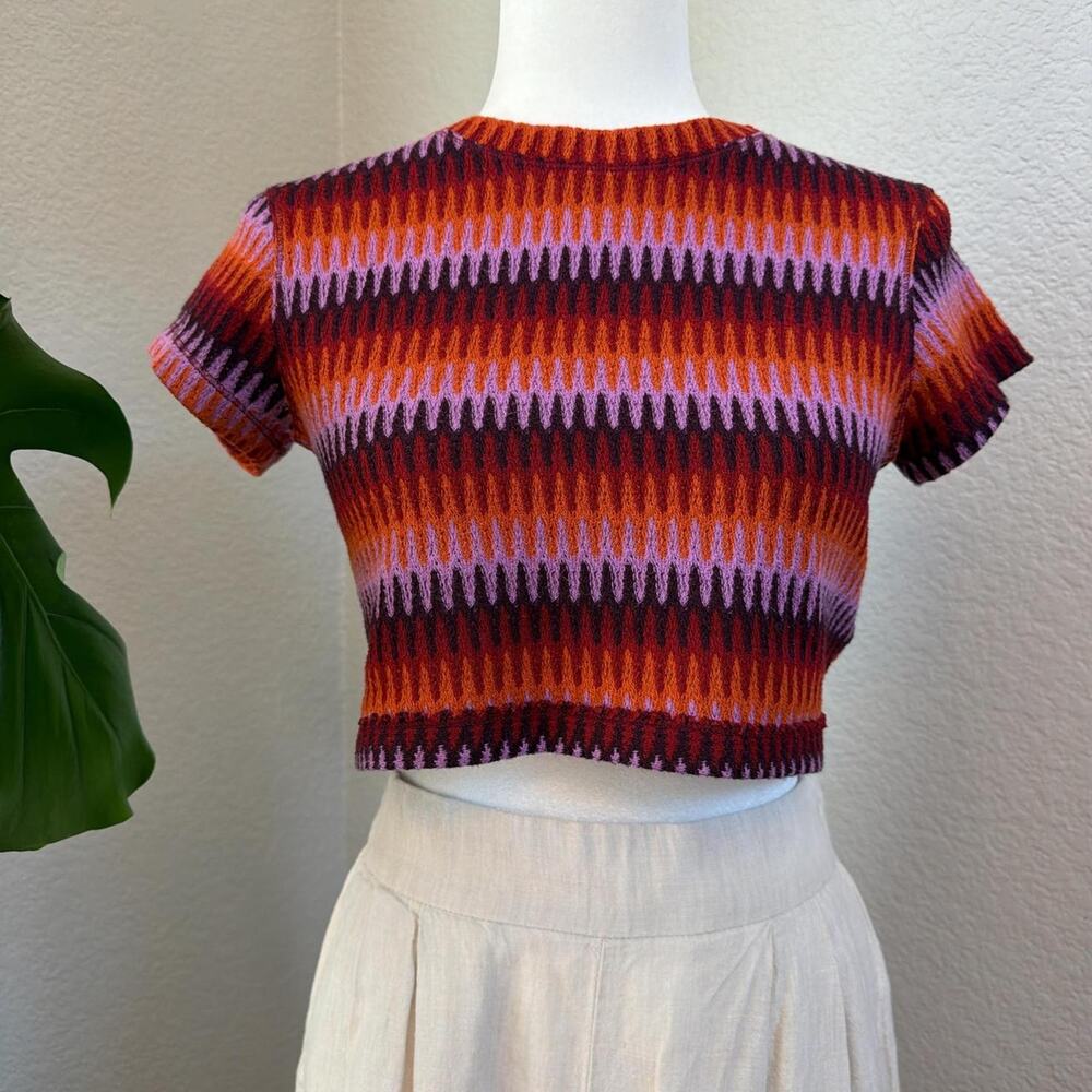 Free People Striped Knit Crop Top Boho Multicolor Fitted Tee